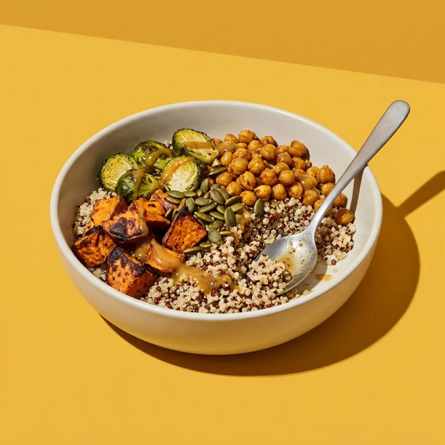 Sprout and sweet potato quinoa bowl with maple mustard dressing, photo 3