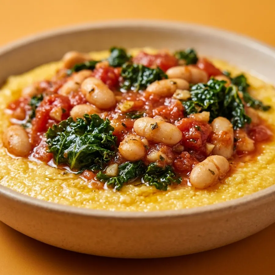 Creamy polenta bowl with tomato beans and kale, photo 2