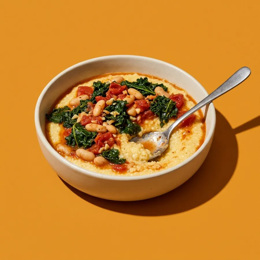 Creamy polenta bowl with tomato beans and kale, photo 3