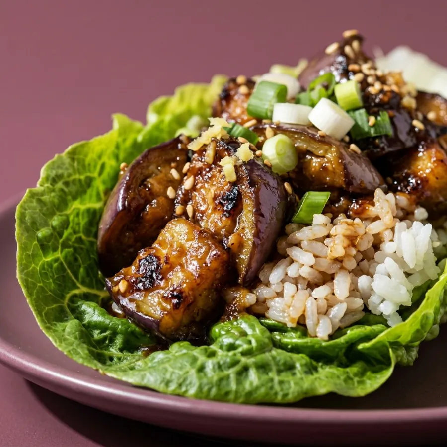 Miso aubergine lettuce cups with rice, photo 2