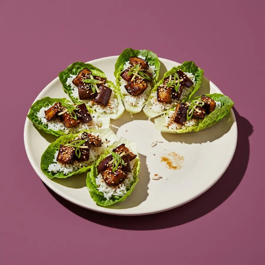 Miso aubergine lettuce cups with rice, photo 3