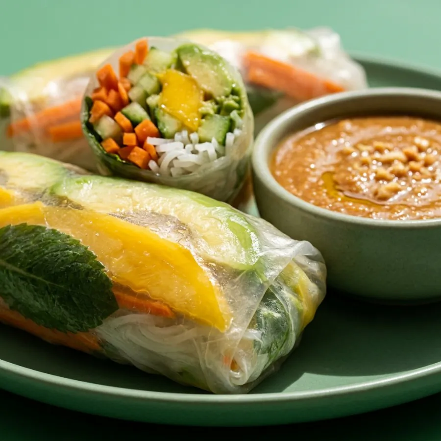 Mango and avocado rice-paper rolls with peanut dip, photo 2