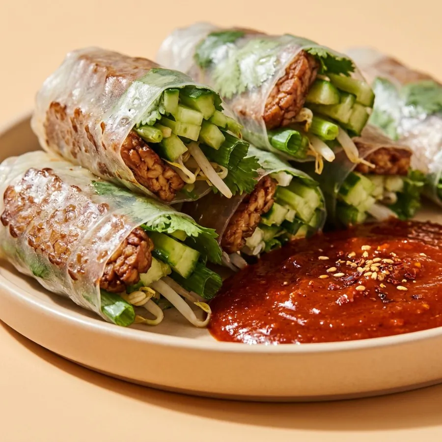Tempeh and cucumber rice-paper rolls with gochujang dip, photo 2