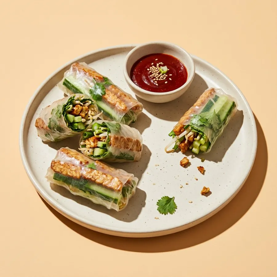 Tempeh and cucumber rice-paper rolls with gochujang dip, photo 3