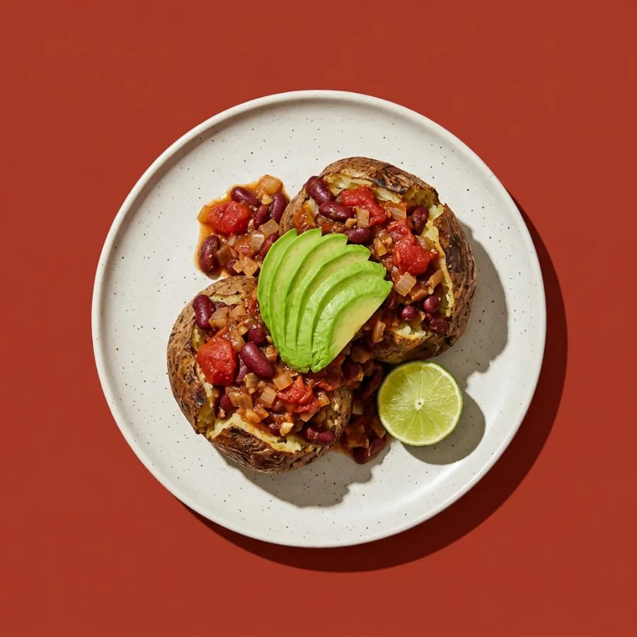 Chilli bean jacket potatoes with avocado
