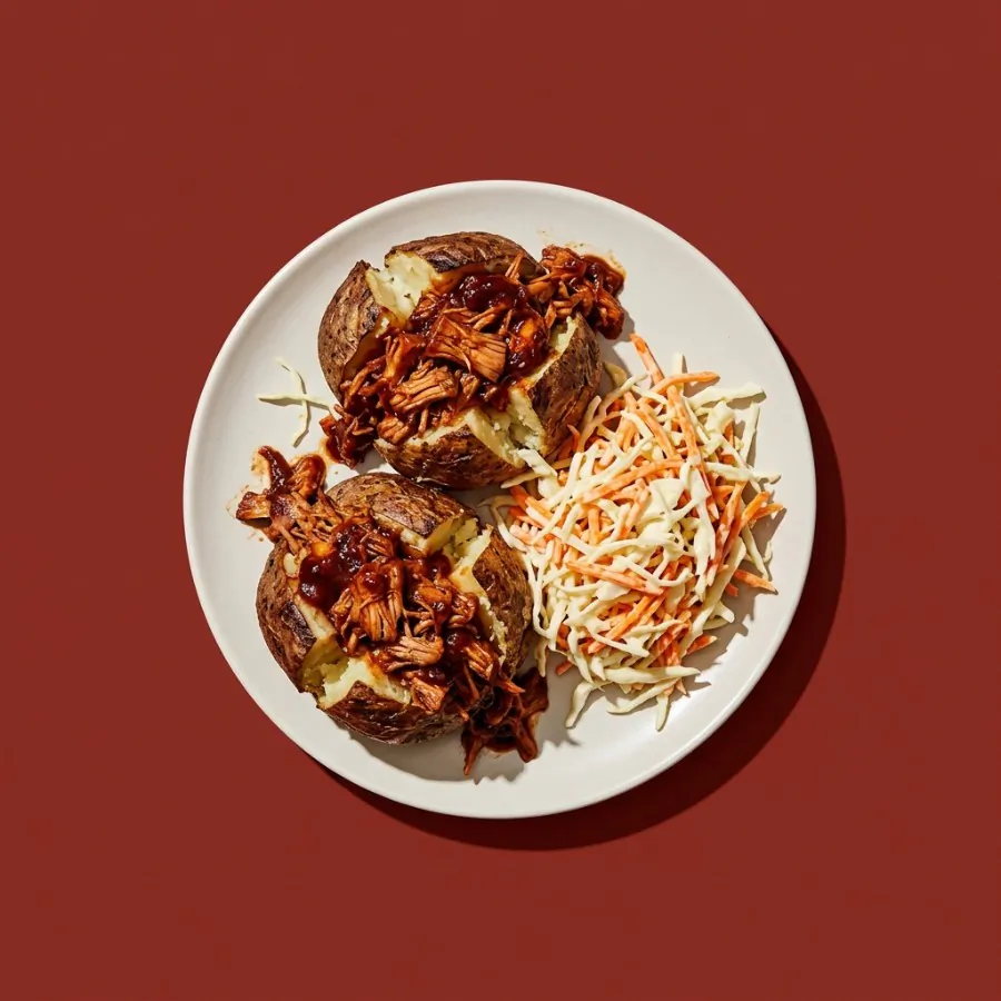 BBQ jackfruit jacket potatoes with crunchy slaw