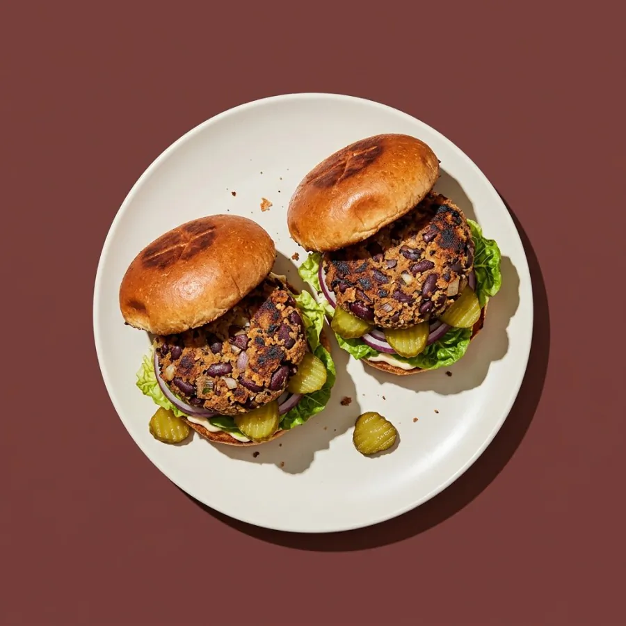 Smoky kidney bean burgers with gherkins