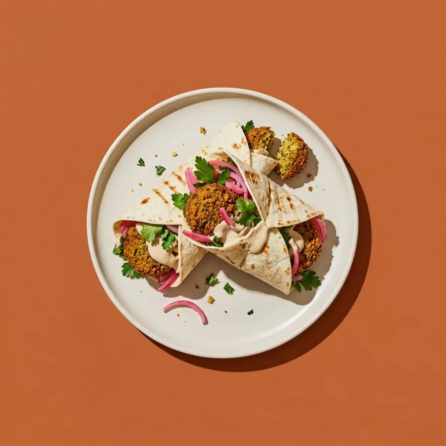 Falafel wraps with tahini and pickled onion