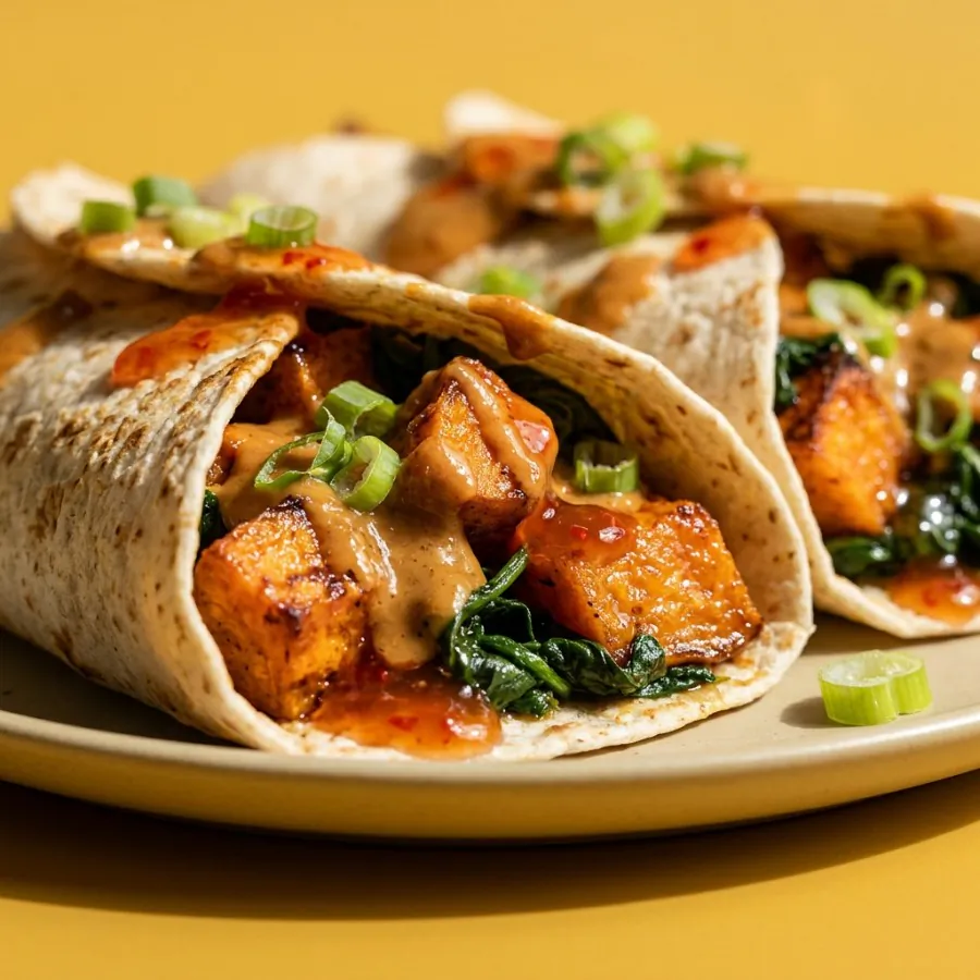 Sweet potato and spinach wraps with peanut sauce, photo 2