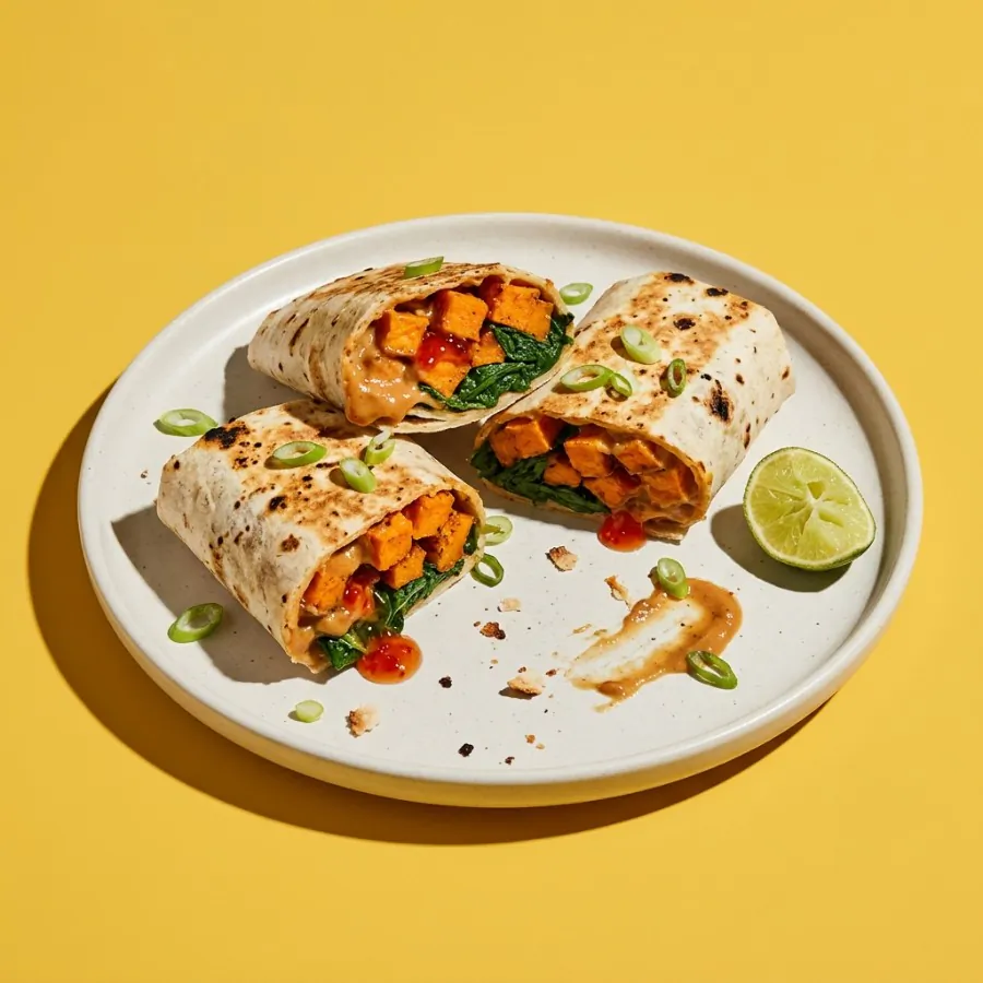 Sweet potato and spinach wraps with peanut sauce, photo 3