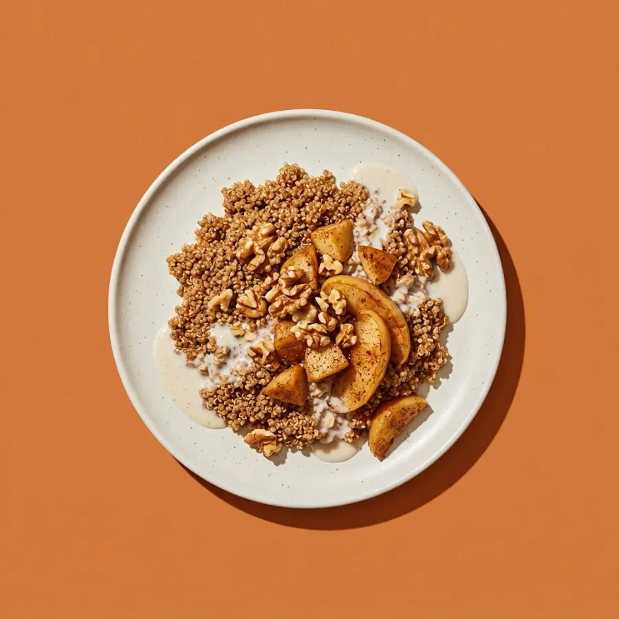 Cinnamon quinoa with baked apples and walnuts