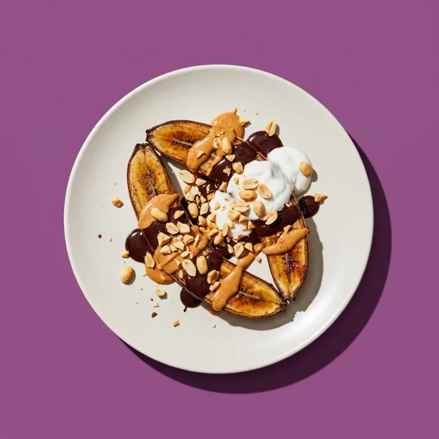 Bananas assadas com pasta de amendoim e chocolate amargo