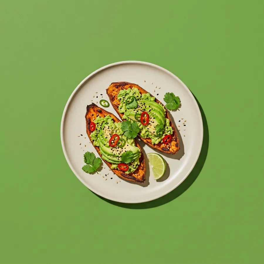 Sweet potato toast with avocado and chilli