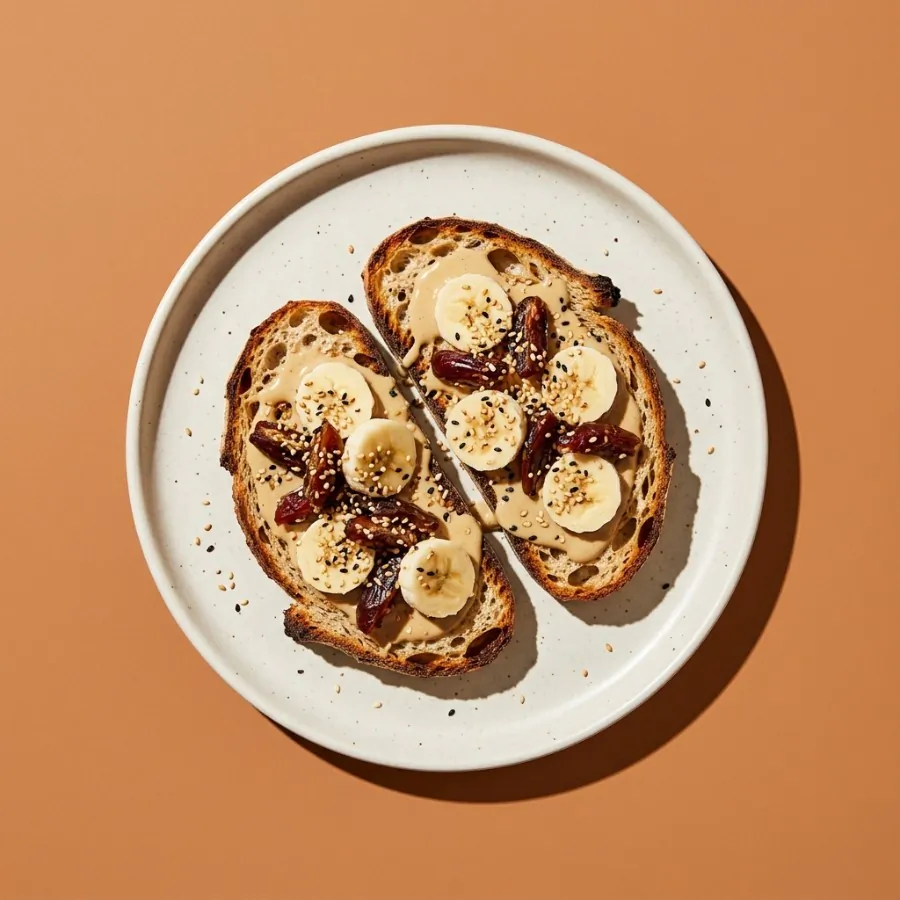 Toast con tahina, datteri e banana
