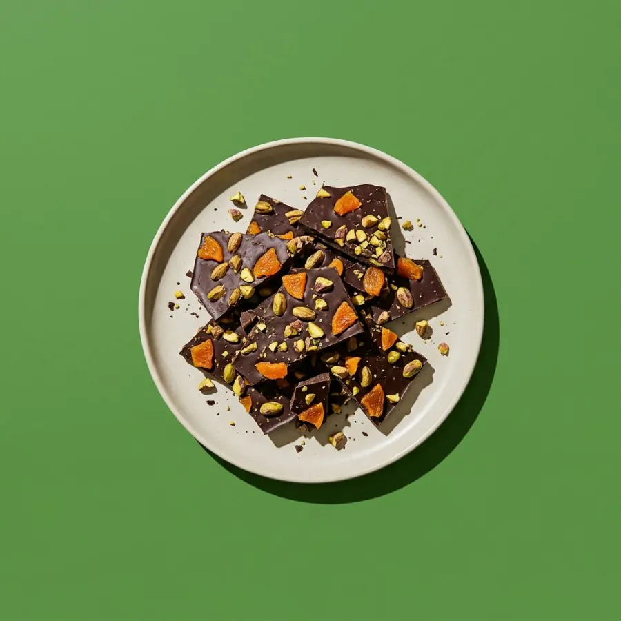 Dark chocolate apricot and pistachio bark
