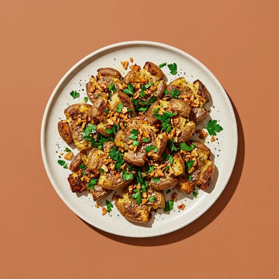 Crispy garlic smashed potatoes