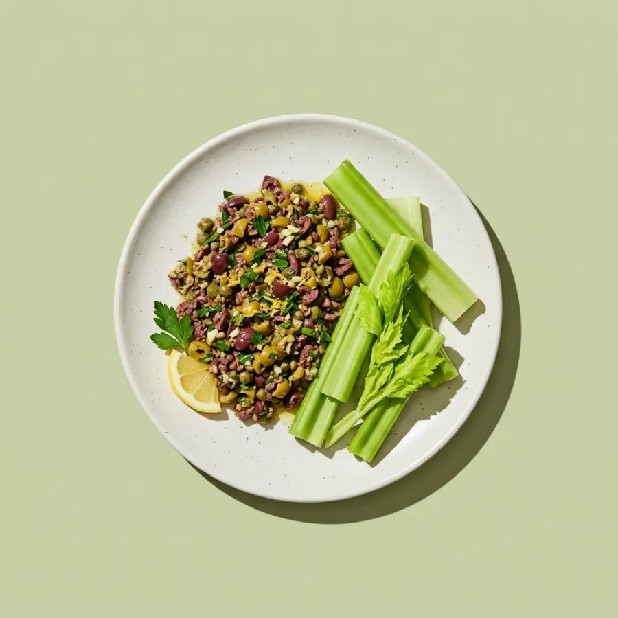 Olive tapenade with celery sticks