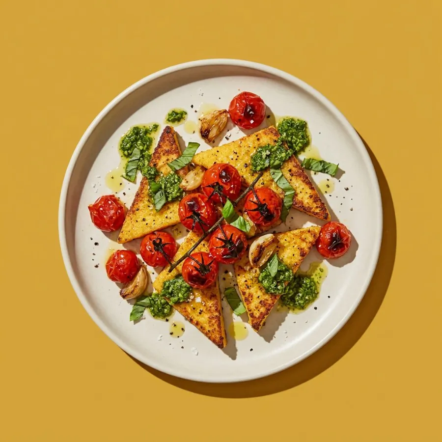 Crispy polenta wedges with roast tomatoes