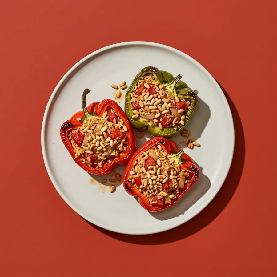 Rice-stuffed peppers with pine nuts