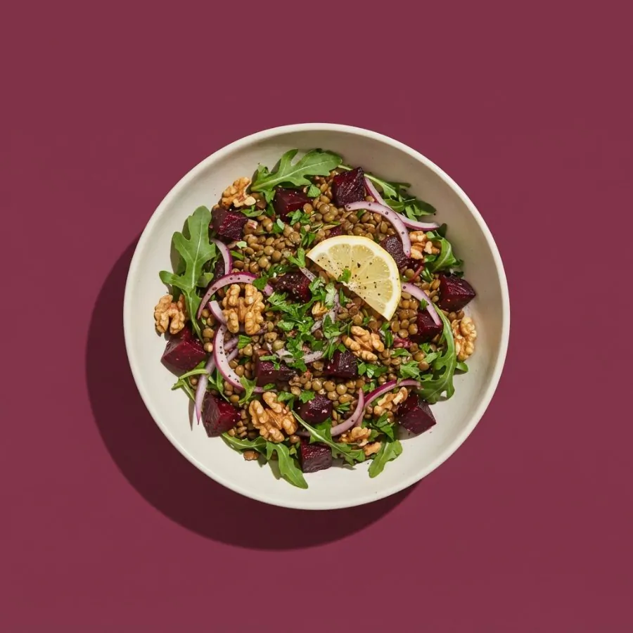 Warm lentil and beetroot salad