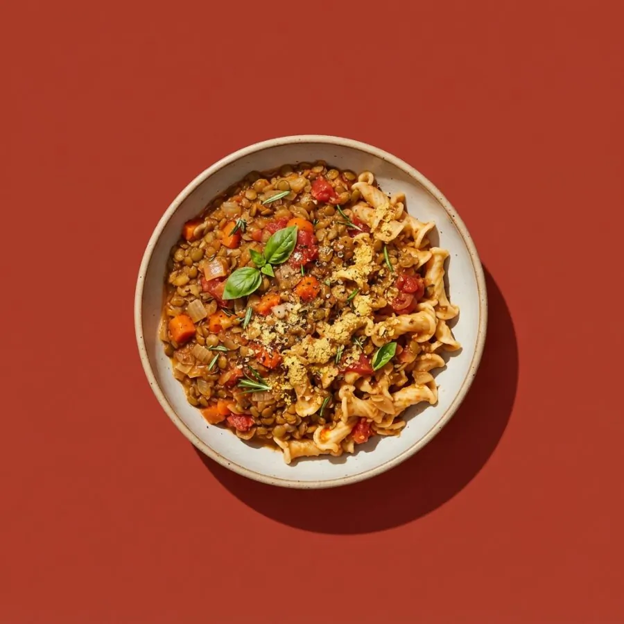Lentil ragu with pasta